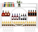 Iron Wall Wine Rack with LED Light- Display Shelf with Wine Glass Holder | Multifunctional Hanging Wine Holder | Metal Wall Mounted Wine Rack |for Dining Room, Bar and Wine Cellar(White,39.3in/100cm)