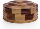 Handcrafted Wooden Chapati Holder Indian Chapati Roti Bread Holder Box Pancake Keeper Serveware Hot Pot Casserole Dish With Lid Home Kitchen Dining Decor, Natural Brown, 9 x 3.5 Inches