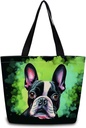 Boston Terrier Tote Bag Reusable Grocery Bags Aesthetic Shopping Shoulder Handbag with Interior Zipper Pocket Stylish Boston Terrier Present for Dog Lovers Women-1
