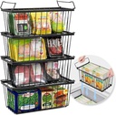 Tafura Freezer Organizer Bins (14" Lx7 Wx6.1 H) - 4 Pack Stackable Freezer Baskets Sort Frozen Meats & Food - Deep Freezer Organizer Bins with Handles for Upright & Chest Freezer (Black)