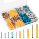 KURUI Drywall Anchors and Screws Assortment Kit 270PCS, 135 Plastic Dry Wall Expansion Anchors and 135 Philips Flat Head Wood Screws, 5 Sizes Wall Hanging Kit for Art Decor, Replaces Picture Nails