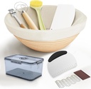 Sourdough Starter Kit, 9 Inch Round Banneton Bread Proofing Basket, Bread Lame, Dough Whisk, Brush, Metal Scraper, Bread Box Airtight with Bread Making Tools