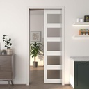 JUBEST Pocket Door 30"x80", 5-Panel Tempered Frosted Glass Sliding Pocket Door with Soft Close Hardware Kit, Sturdy Solid Wood & MDF with Water-Proof PVC Surface, Assembly Needed, White