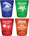 R and R Imports Grays Harbor Washington Souvenir 4-Pack Multicolor Engraved Round Shot Glasses Beach Set