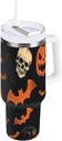 40 oz Tumbler With Handle and Straw Lid, Stainless Steel Vacuum Insulated Tumbler for Water, Iced Tea or Coffee, Easy to Clean (Halloween Pumpkin Skull)