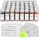 SWOMMOLY 48 Glass Spice Jars with 806 White Spice Labels, Chalk Marker and Funnel Complete Set. Empty Square Spice Bottles 4 oz, Spice Containers with Pour/sift Shaker Lid, Airtight Cap
