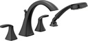 Moen Voss Matte Black Two-Handle Deck Mount Roman Tub Faucet Trim Kit with Handshower, Valve Required, T694BL