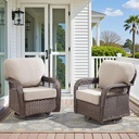 Outdoor Swivel Rocker Chairs - Patio Rocking Chairs Set of 2, Wicker Patio Set with 5" Thick Cushion, Rattan Patio Swivel Rocking Chairs for Porch, Deck, Backyard Beige/Brown