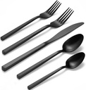 Alata Cube Black 20-Piece Forged Silverware Set Stainless Steel Flatware Set,Service for 4,Matte Satin Polished Cutlery Set,Dishwasher Safe