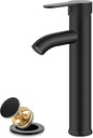 gotonovo Vessel Sink Faucet Single Handle Tall Bathroom Faucet 1 Hole Deck Mount Lavatory Vanity Modern Mixer Tap with Water Supply Lines and Metal Pop Up Drain, Matte Black