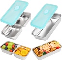 Stainless Steel Snack Containers, 2 Pack Grab and Go Snack Containers Reusable, Single and Double Compartment Food Storage Containers with Lids, Lunch Box Containers for Travel, Camping and Daily Use