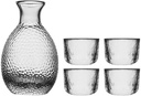 Japanese Style Sake Set (5-Piece) - Borosilicate Glass Carafe & 4 Cups, Crystal Clear, Lead-Free, Dishwasher Safe, Gift Idea