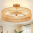 Hamilyeah 20 inch Boho Flush Mount Ceiling Light Fixture with 4 Light, Woven Rattan Gold Light Fixture Ceiling Mount for Living Room, Bedroom, Kitchen