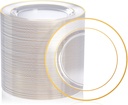 FOCUSLINE 7 Inch Small Clear Gold Plastic Plates 100 Count, Disposable Heavy Duty Clear Plates with Gold Rim, Premium Hard Plastic Plate Fancy Disposable Salad Plate for Wedding Parties