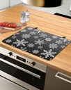 Christmas Countertop Burners Protection Mats for Kitchen, Snowflakes Texture Winter Decoration Rubber Stove Top Cover Mat, Heat Proof Mats Cooktop Cover for Counter Dish Drying Mat, 24"x21"
