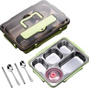 Stainless Steel Bento Box Set of 2-5 Compartment Metal Lunch Box with Cutlery - Leakproof Food Container for Office Gym & Picnics