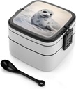 Harp Seal Painting Bento Box Adult Lunch Box All-in-One Lunch Containers with Removable Compartments Double Layer Bento Lunch Box with Spoon And Handle Stackable Lunchbox