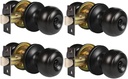 Ball Privacy Door Knob, Keyless Turn Thumb Locking Ball Design, Interior and Exterior Door Lock for Front Doors, Bedroom/Bathroom Round Door Knob Matte Black Finish (4pack)
