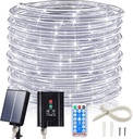 ICRGB Solar Rope Lights, 66FT 200LED 1800mAh Outdoor Waterproof Solar Lights with Remote, IP67 String Light with Timing & 8 Modes for Garden Tree Pathway Yard Pool RV Christmas Decor, White