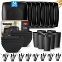 Teivio 56-piece With Flatware Kitchen Plastic Wheat Straw Square Dinnerware Set for 8, Unbreakable Dinner Plates, Snack Bowls, Tumblers 13.5 oz, Dishwasher Safe, Black