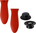 2pcs Pot Lid Handle Replacement, Universal Pot Lid Replacement Knobs, Durable, Bpa-Free, Suitable for Slow Cookers, Frying Pans, Skillets, Etc., with 2 Red Silicone Pot Handle Covers