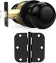 Probrico 10 Black Closet Door Knobs and 3 Black Door Hinges Bundle Set, 3.5 X 3.5 Inch Door Hinges Rounded 5/8" Radius Corners