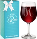 Monogrammed A-Z Wine Gifts for Women - 12.75 oz Engraved Personalized Wine Glass- Funny Wine Lover Monogram Gifts for Women - Unique Wine Glasses Gift Set (K)