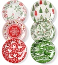Christmas Dinner Plate Set, 10 Inch Ceramic Serving Plates for Pasta, Steak, Salads, Dishwasher and Microwave Safe, Christmas Dinnerware Set of 6