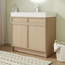 36 Inch Freestanding Vanity, 36" Bathroom Vanity with Sink, Single Sink Floor Stand Vanity Combo, Modern Brown Bathroom Vanity Set with 2 Doors and White Basin Sink