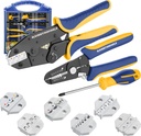 haisstronica Crimping Tool Set - 6PCS Crimping Die for Heat Shrink,Insulated Nylon,Non-Insulated,Ferrule Wire End,Open Barrel Terminals,Solar Connectors - with Wire Stripper Tool and Screwdriver