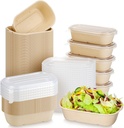 Remerry 100 Sets Disposable Bowls with Lids Paper Meal Prep Containers Disposable Paper Food Containers Throw Away Lunch Salad Bowls for Restaurant Party Serving(23 oz)
