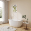 60" Upgraded Contemporary Oval Freestanding Bathtubs, Premium White Stand Alone Soaking Tub with CUPC Drain