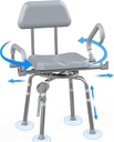 Swivel Shower Chair with Arms and Back,Anti-Slip Design,with Security Belt for Elderly and Disabled,Adjustable Height and Backrest,One-Touch Rotate Shower Chair,Gray