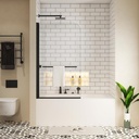 Pivot Tub Shower Door 34" W×58" H Bath tub Pivot Shower Screen Folding Bathtub Shower Door with 1/4"(6mm) Tempered Glass, Frameless Glass Shower Doors with Towel Bar for Bathtub-Black