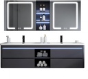 55IN Double Sink Vanity, 4 Drawers, Two LED Smart Touch Mirror Cabinets, Open Center Compartment, Body Sensor Lights, Wall Mounted Storage Vanity (59IN)