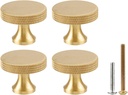 RZDEAL Round Gold Knobs for Dresser Knurled Drawer Handles Pulls Solid Brass Cabinet Knobs 1.18 Inch(30mm),4 Pack