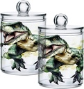 Acrylic Plastic Clear Jar with Lid, Watercolor Green Dinosaur Airtight Storage Jar 2 Pack Kitchen Storage Containers for Cookie Snack Candy