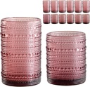 Vintage Glassware Drinking Glasses Set of 12,Purple 12oz & 15oz Hobnail Glass Cups,Embossed Water Tumbler,for Beer,Cocktail,Whiskey,Juice and Various Mixed Drinks- 1 Cleaning Brush