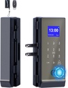 Keyless Entry Glass Door Knobs,Drill-Free Smart Lock Deadbolt,Perfiware 4in1 Biometric Fingerprint Glass Door Locks,Great for Home,Cabinet,Apartment,Hotel,Office,Store, Medium, Black