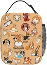 Corgi Lunch Bag Cute Cartoon Dog Heat Insulated Lunch Box Leakproof Durable Portable Reusable Handbags Large Capacity Thermal Cooler Tote Bag (One Size, White)