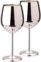 TJ Wine Glasses Stainless Steel Set of 2, Unbreakable Wine Glass 17oz, Wine Accessories Cool Wine Glass, Wine Goblets for Outdoor, Travel, House Warming, Valentines, Anniversary, Silver