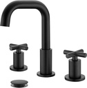 gotonovo 8 inch Widespread 3 Hole Bathroom Sink Faucet,2 Cross Handle Vanity Faucet Deck Mount Basin for Bathroom Sink 360° Swivel Spout with Pop Up Drain Matte Black