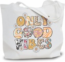 Groovy Canvas Tote Bag For Woman, Only Good Vibes, Hoping Bag, Aesthetic Reusable Grocery Bags, Large Shoulder Bag, Gift For Woman - A03