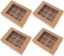 4Pcs Cupcake Boxes Kraft Bakery Carrier with Design Portable Dessert Containers Elegant and Easy to Assemble Cupcake Holders for Safe Storage and Transportation