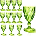 Tioncy 12 Pcs Plastic Wine Glasses Vintage Stemware Water Goblets 11 oz Unbreakable Wine Glasses Bulk Reusable Party Drinking Cup Champagne Flute for Wedding Reception Shower Bar Birthday(Green)
