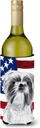 Caroline's Treasures SC9015LITERK USA American Flag with Shih Tzu Wine Bottle Hugger Bottle Cooler Sleeve Hugger Machine Washable Collapsible Insulator Beverage Insulated Holder