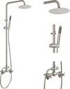 Aolemi Outdoor Shower Kit Outdoor Shower Fixtures Faucet System 2 Handle with 8 Inch Rainfall Shower Head and Handheld Sprayer Exposed Shower with Adjustable Height Shower Pipe Brushed Nickel