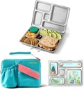 PlanetBox Rover Stainless Steel Bento Box Style Lunch Box Kit for Kids with 5 Compartments, Includes Insulated Lunch Bag, Leakproof Food Containers and Matching Mermaid Lagoon Magnets