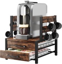 K Cup Holder Drawer - Coffee Pod Organizer for Counter, Sturdy k cups Storage Drawer with Mug Rack, Coffee Maker Stand, 70 Capacity Pods, Home Kitchen Counter Organizer, Rustic Brown