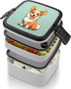 WEIHAKO Bento Box Adult Lunch Box Lunchable Food Container with Utensil Corgi Cute Dog Lunchbox Leak-Proof Lunch Containers Double Layer Bento Box for Dining Out Work Picnics Travel